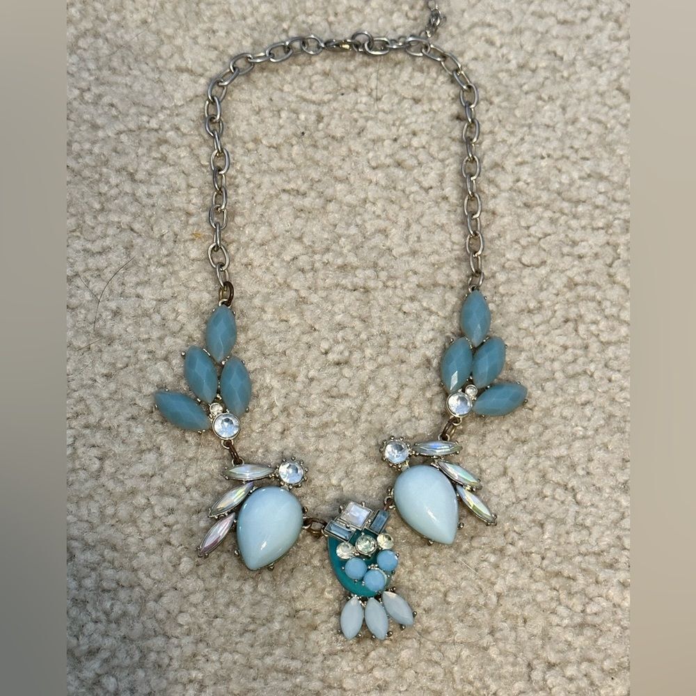 Blue and iridescent stone statement necklace